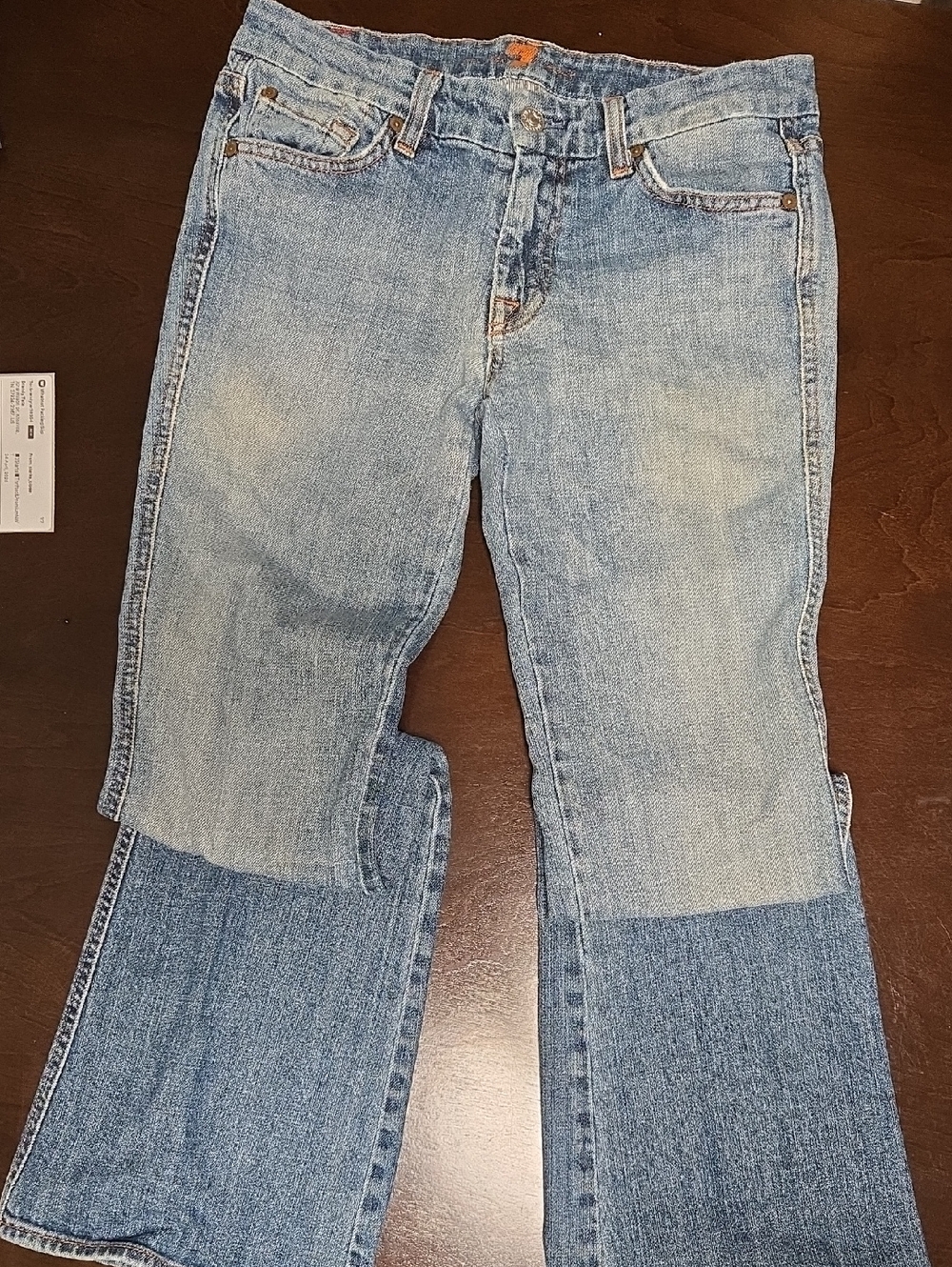 7 For All Mankind Two-Tone Light and Medium Blue Wide Leg Jeans